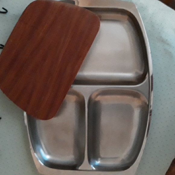 Mid Century Serving Tray with Wood insert - Picture 2 of 3